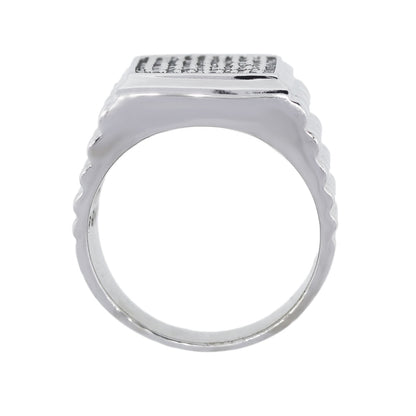 14k White Gold Diamond Signet Mens Ring