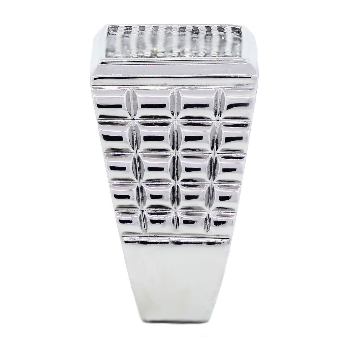 14k White Gold Diamond Signet Mens Ring