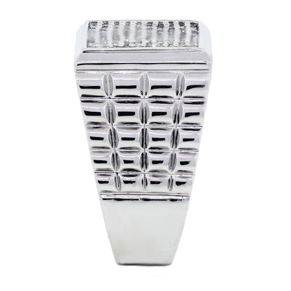 14k White Gold Diamond Signet Mens Ring